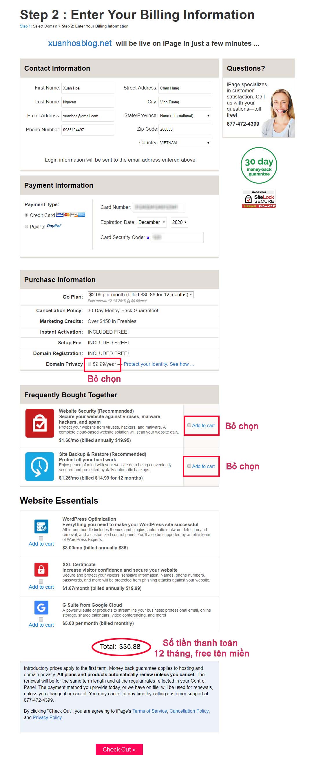 Hướng dẫn đăng ký hosting tại iPage 1.99$/tháng, miễn phí tên miền